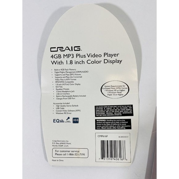 Craig MP3 4GB Plus Video Player 1.8” Color Display Music Untested Parts Repair - Picture 7 of 11